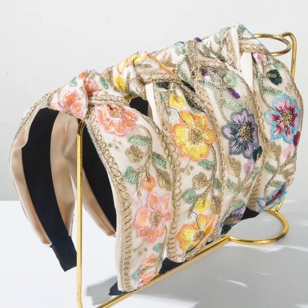 SEE OTHER LISTINGS IN YELLOW & PURPLE Headband Floral Embroidered - Pink Blue - Picture 9 of 13